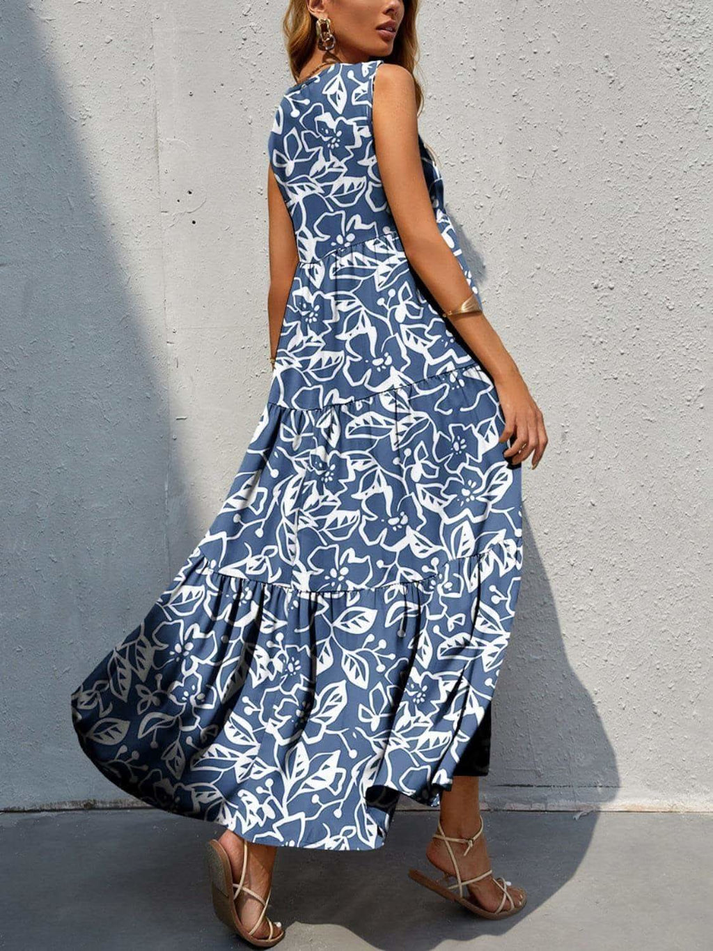 Tiered Printed V-Neck Sleeveless Dress in - photo