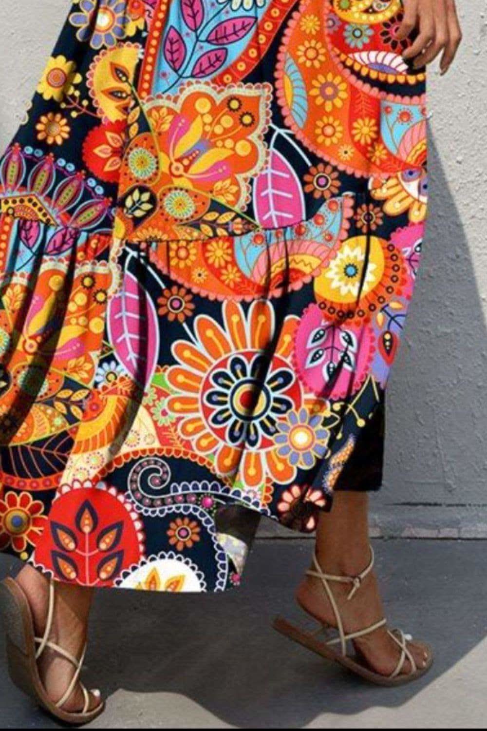 Tiered Printed V-Neck Sleeveless Dress in - photo