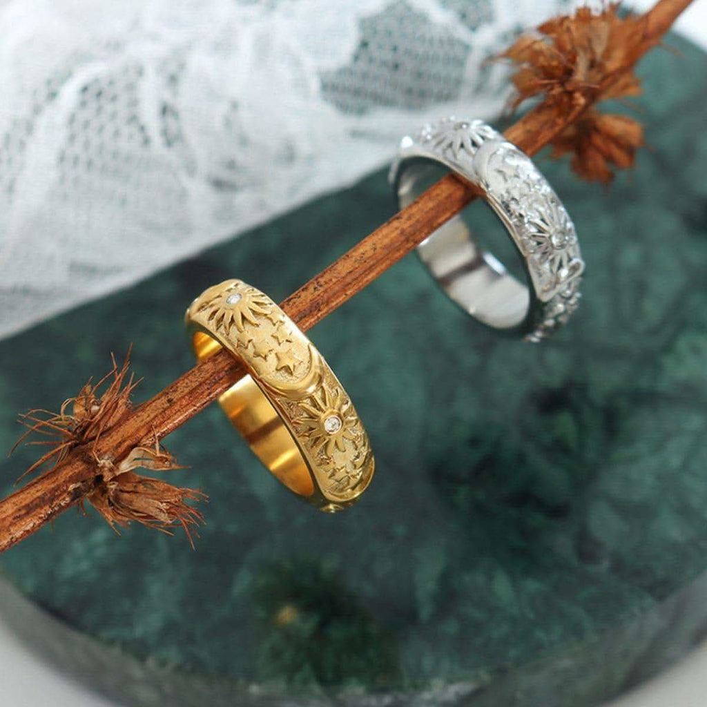 Titanium Steel Inlaid Zircon Embossed Ring in - Rings photo