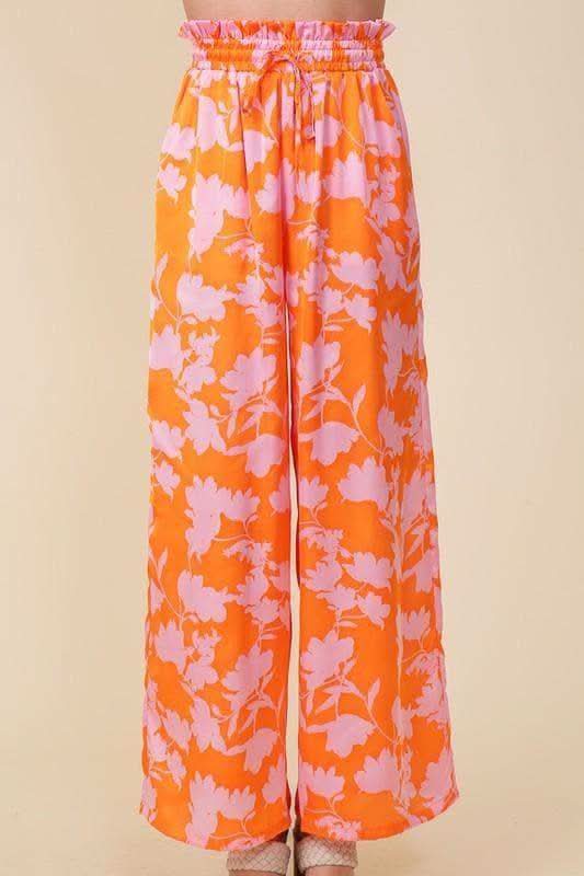 Tropical Print Wide Pants with Self Tie Drawstring in - Pants photo