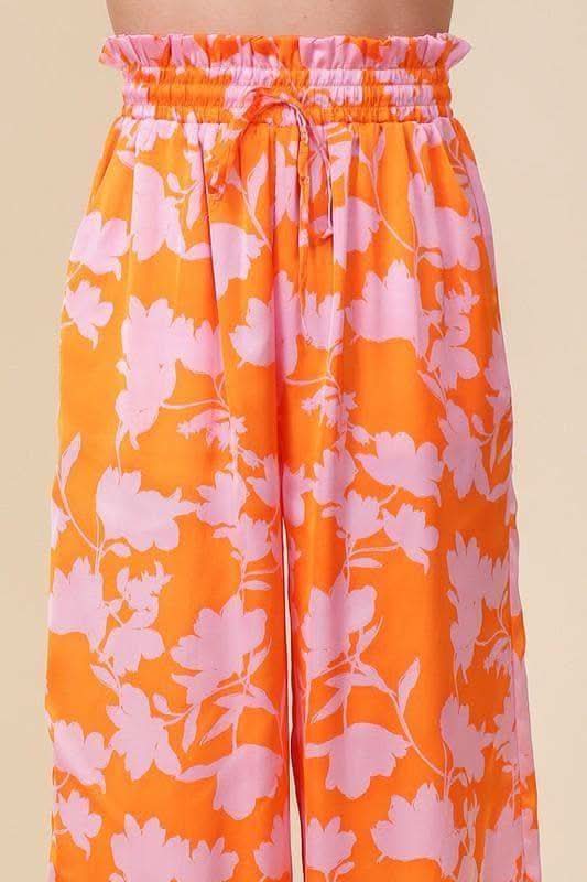 Tropical Print Wide Pants with Self Tie Drawstring in - Pants photo