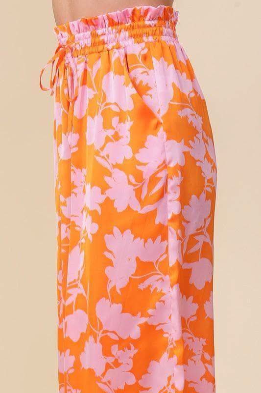 Tropical Print Wide Pants with Self Tie Drawstring in - Pants photo