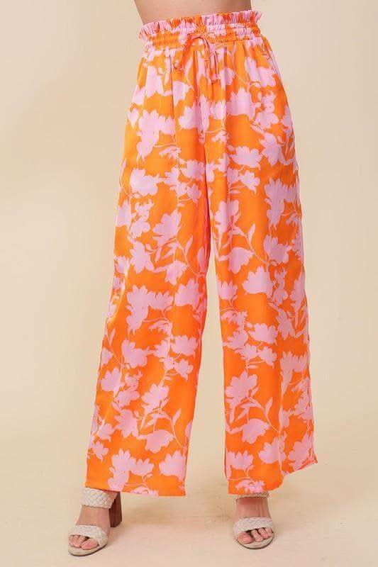 Tropical Print Wide Pants with Self Tie Drawstring in - Pants photo