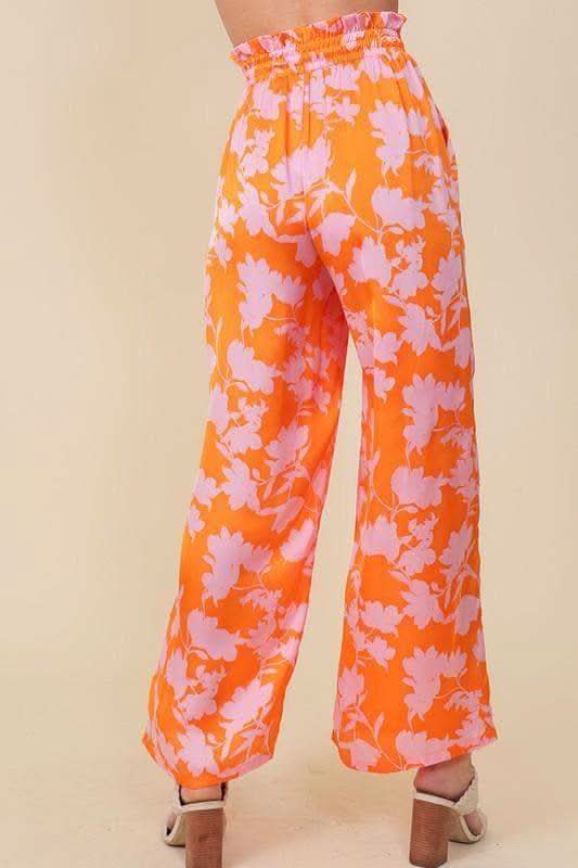 Tropical Print Wide Pants with Self Tie Drawstring in - Pants photo