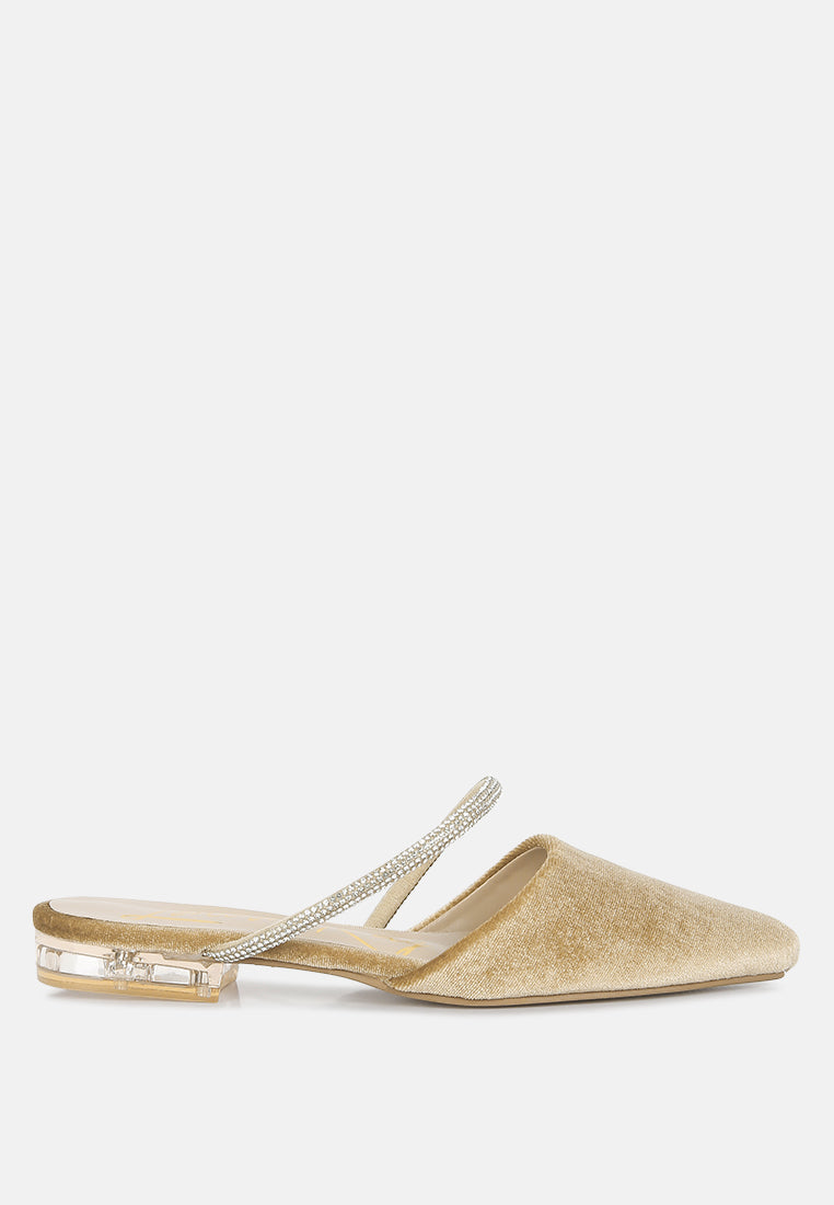 Turnon Velvet Diamante Detail Flat Mules in Latte - Flats photo