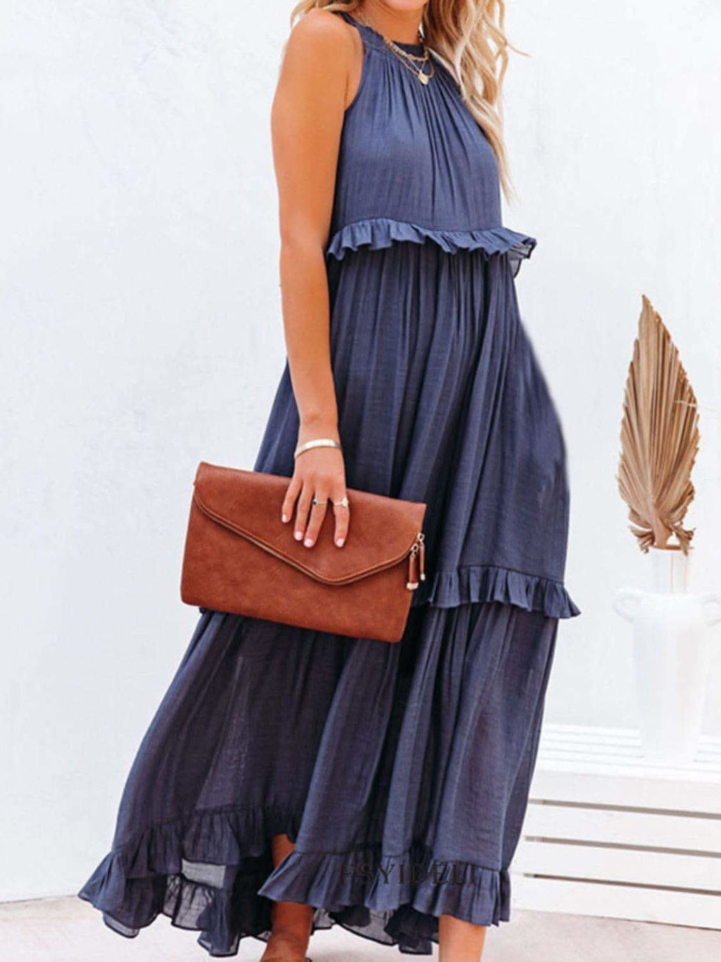 Twirl for Me Ruffled Sleeveless Maxi Dress with Pockets in - Dresses photo