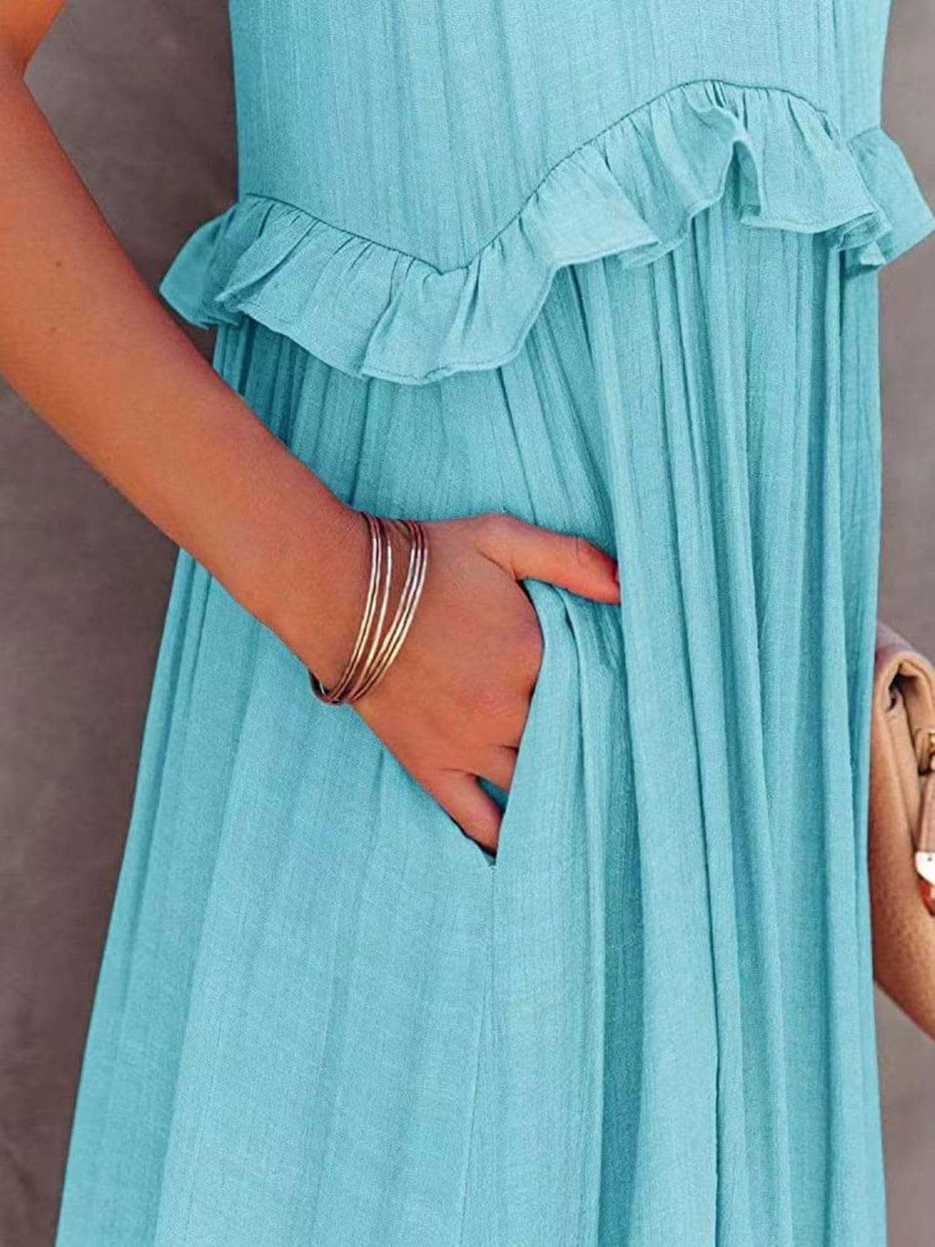 Twirl for Me Ruffled Sleeveless Maxi Dress with Pockets in - Dresses photo