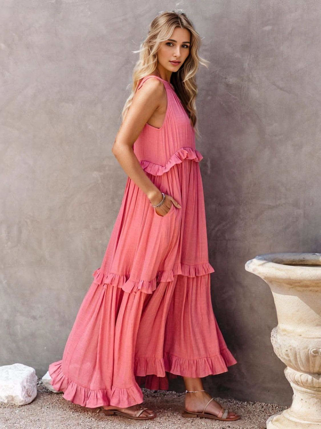 Twirl for Me Ruffled Sleeveless Maxi Dress with Pockets in - Dresses photo