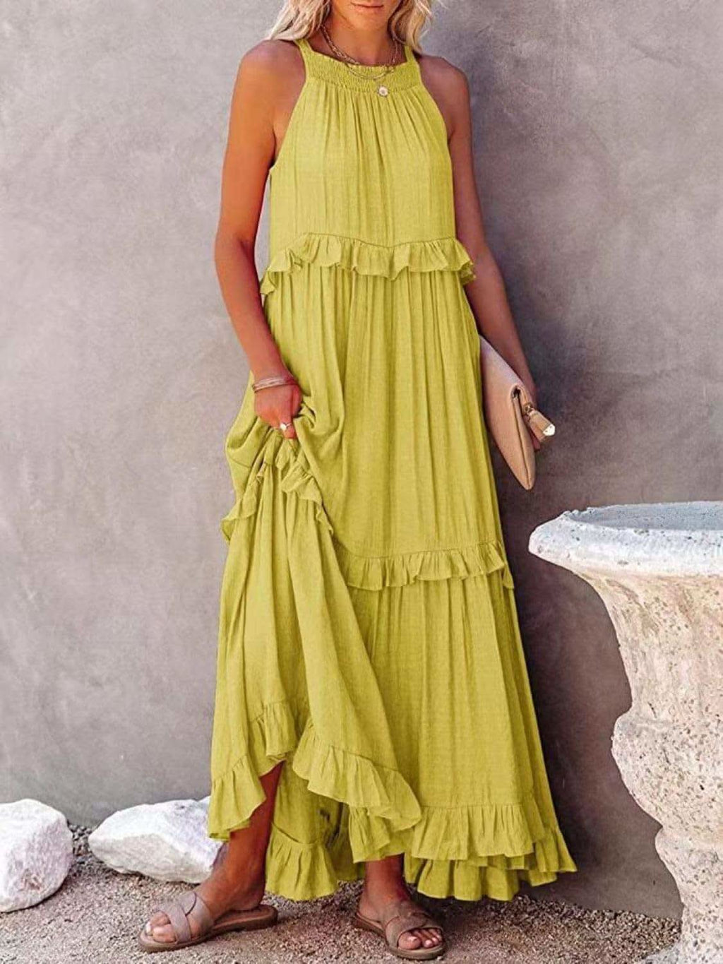 Twirl for Me Ruffled Sleeveless Maxi Dress with Pockets in - Dresses photo