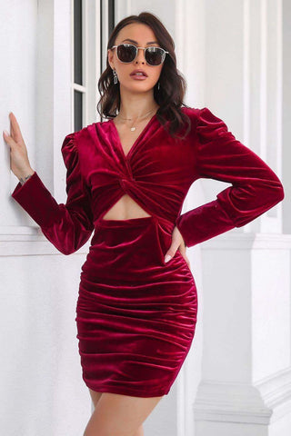 Twist Front Cutout Long Sleeve Dress, 4 Colors - SwagglyLife Home & Fashion Twist Front Cutout Long Sleeve Dress, 4 Colors - SwagglyLife Home & Fashion