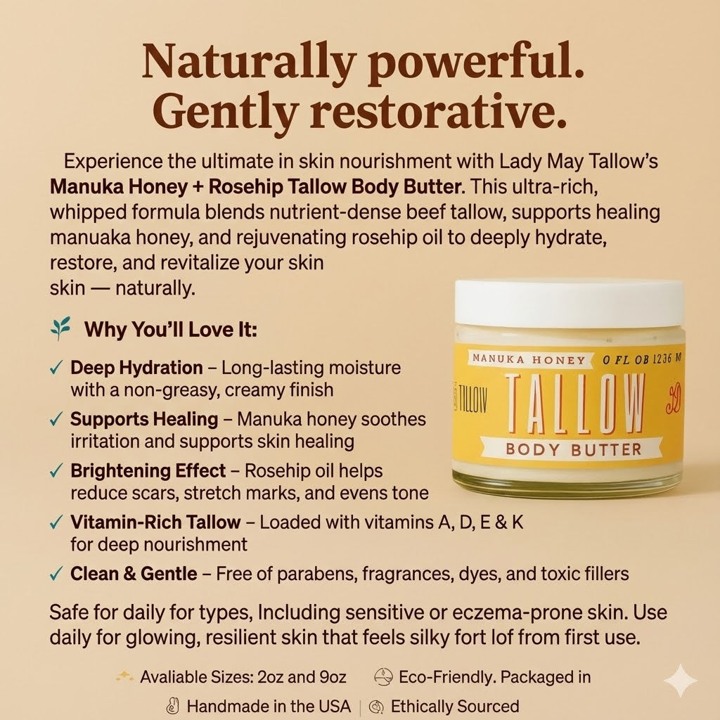 Manuka Honey & Rosehip Tallow Body Butter | Lady May Tallow in - Body Cream/Lotion photo