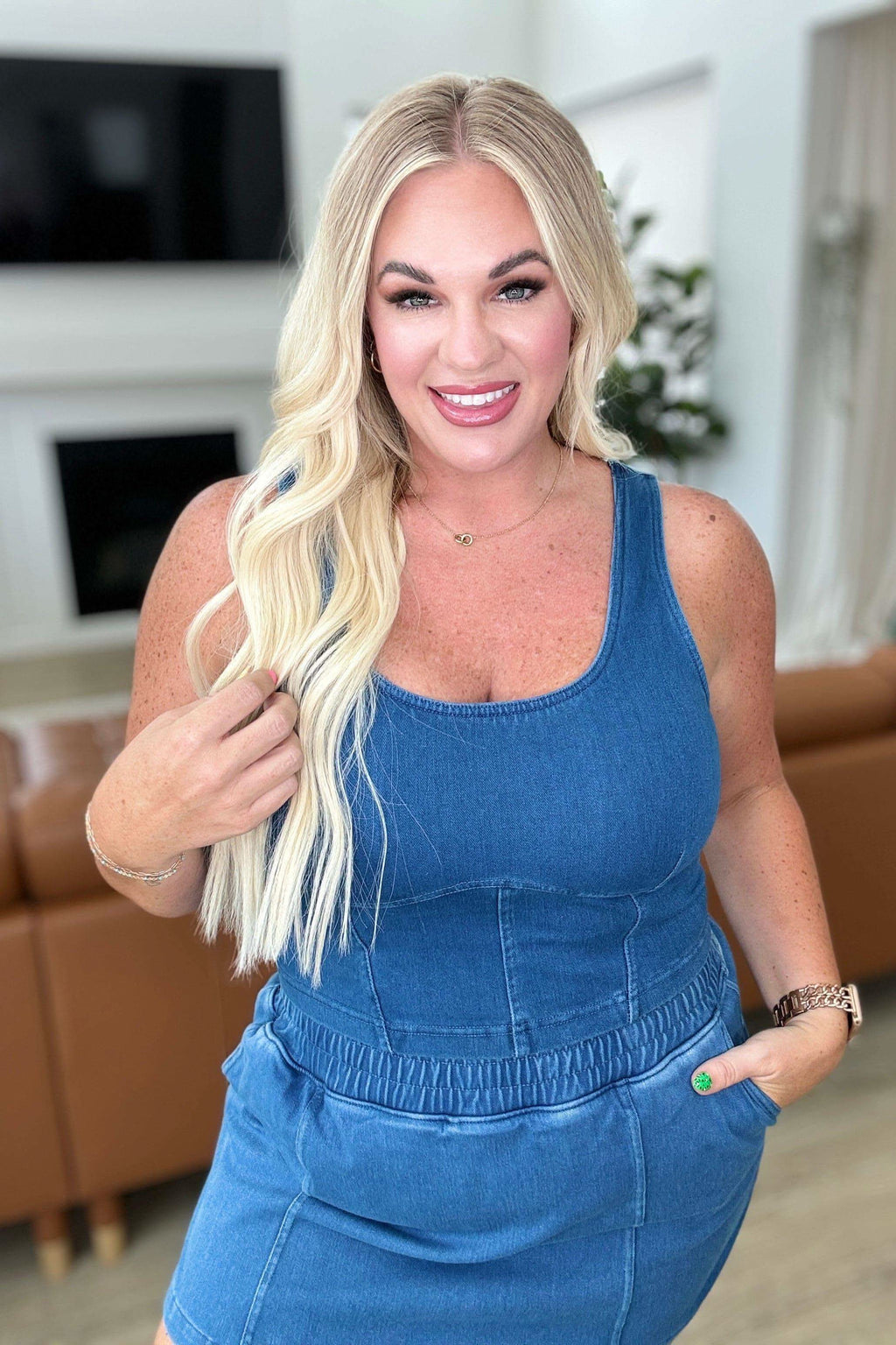 Urban Blues Scoop Neck Top in Light Denim - SwagglyLife Home & Fashion