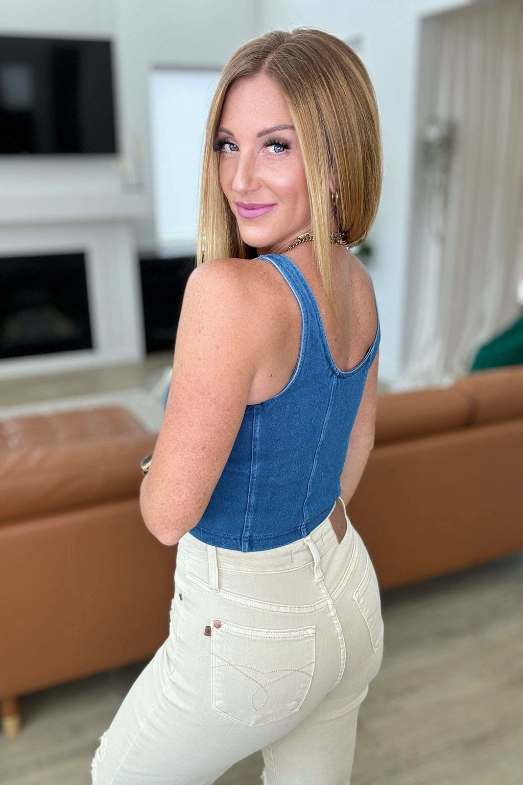 Urban Blues Scoop Neck Top in Light Denim - SwagglyLife Home & Fashion