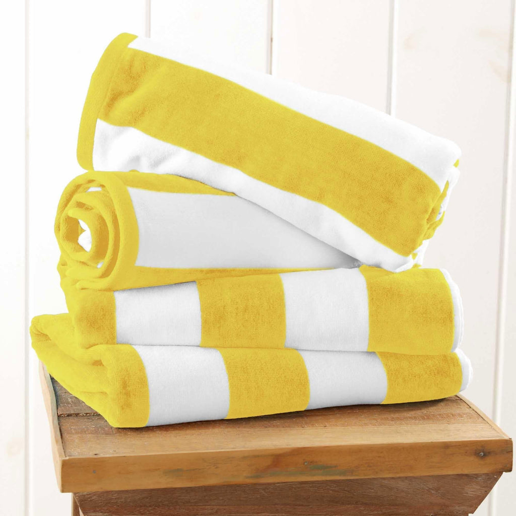 Cotton Velour Cabana Stripe Beach Towel - Novia Collection in 4 Pack- 30" x 60" Yellow - photo