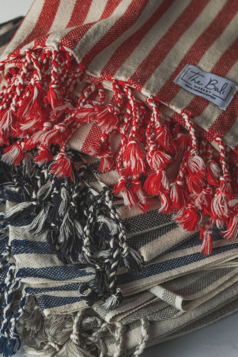 Vertical Stripe Turkish Beach Towel – Full-Size, Handwoven with Tassels – Modern Design in - Beach Towel photo