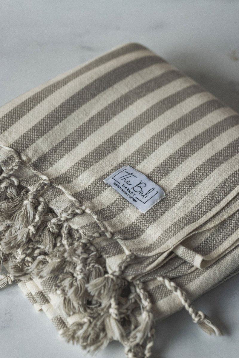 Vertical Stripe Turkish Beach Towel – Full-Size, Handwoven with Tassels – Modern Design in - Beach Towel photo