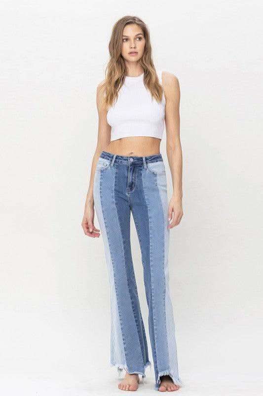 VERVET by Flying Monkey High Rise Relaxed Flare with Uneven Raw Hem in - Pants photo