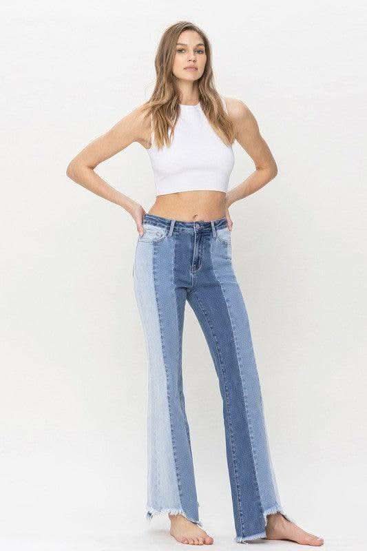VERVET by Flying Monkey High Rise Relaxed Flare with Uneven Raw Hem in - Pants photo