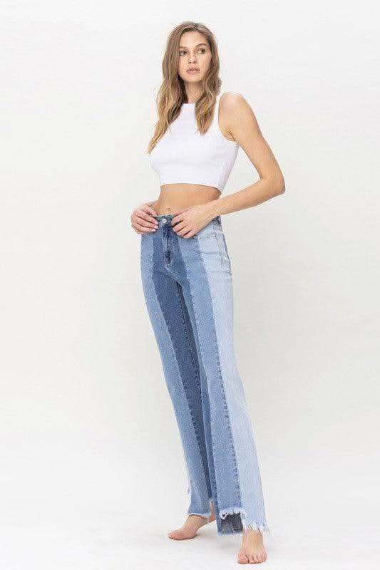VERVET by Flying Monkey High Rise Relaxed Flare with Uneven Raw Hem in - Pants photo