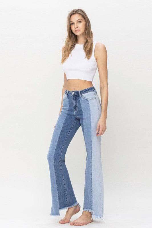 VERVET by Flying Monkey High Rise Relaxed Flare with Uneven Raw Hem in - Pants photo