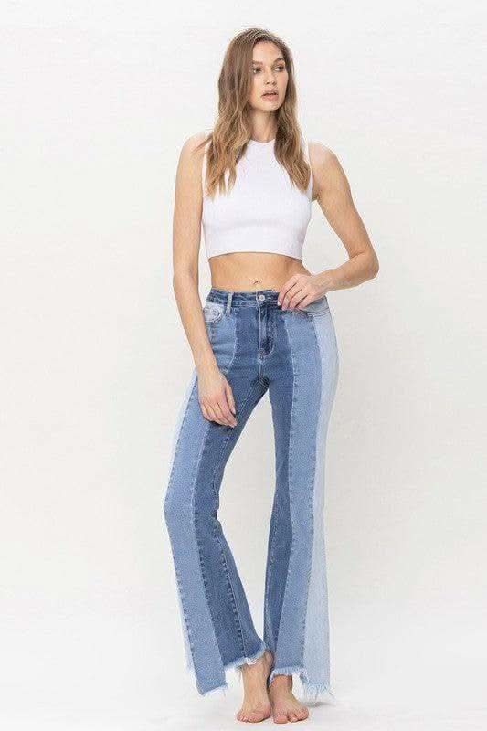 VERVET by Flying Monkey High Rise Relaxed Flare with Uneven Raw Hem in - Pants photo