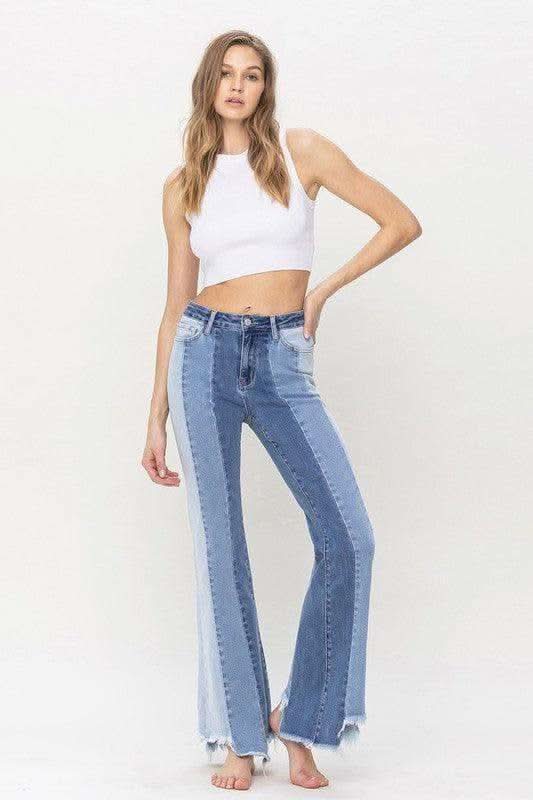 VERVET by Flying Monkey High Rise Relaxed Flare with Uneven Raw Hem in - Pants photo