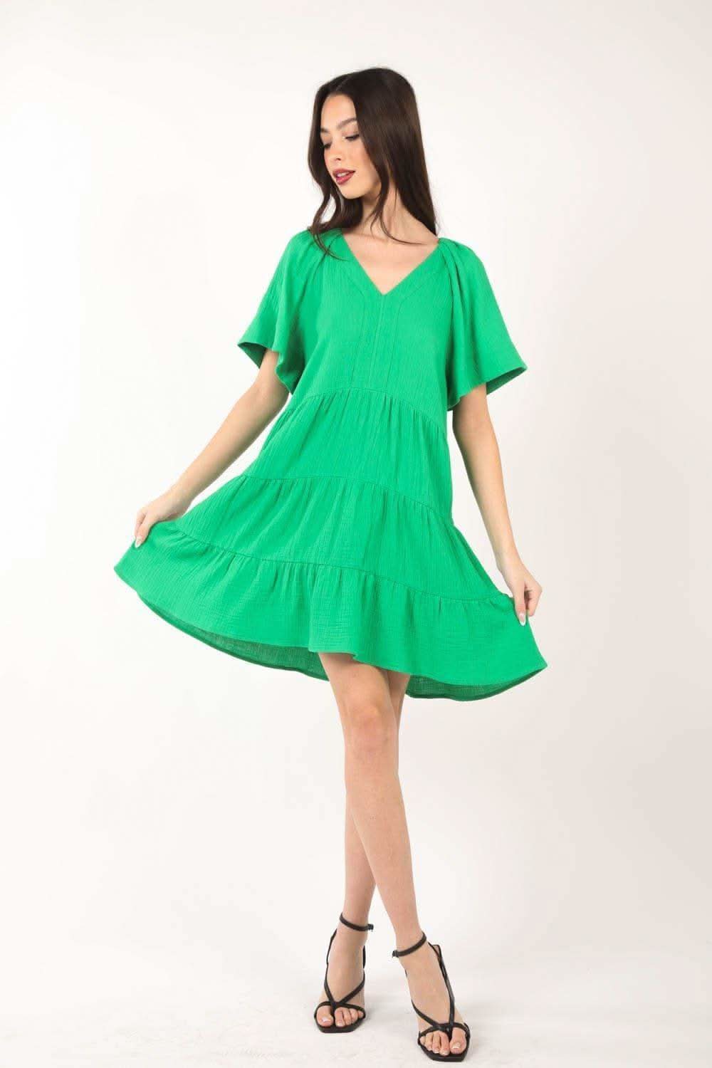 VERY J Texture V-Neck Ruffled Tiered Dress in - Dresses photo