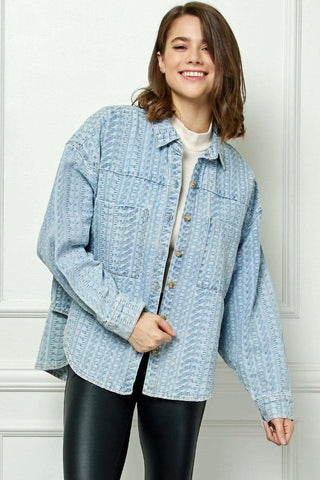 Veveret Button Up Dropped Shoulder Denim Top - SwagglyLife Home & Fashion Veveret Button Up Dropped Shoulder Denim Top - SwagglyLife Home & Fashion
