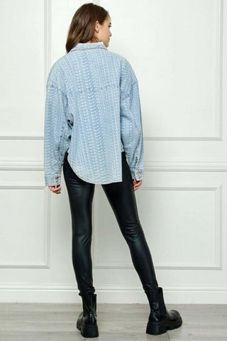 Veveret Button Up Dropped Shoulder Denim Top - SwagglyLife Home & Fashion Veveret Button Up Dropped Shoulder Denim Top - SwagglyLife Home & Fashion