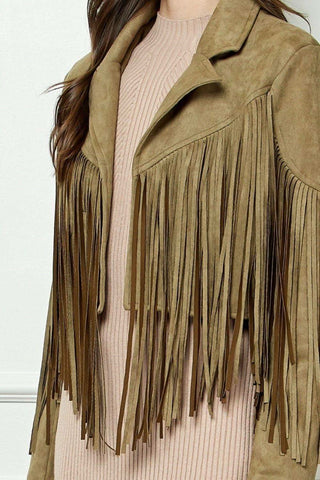 VEVERET Suede Fringe Long Sleeve Moto Jacket - SwagglyLife Home & Fashion VEVERET Suede Fringe Long Sleeve Moto Jacket - SwagglyLife Home & Fashion