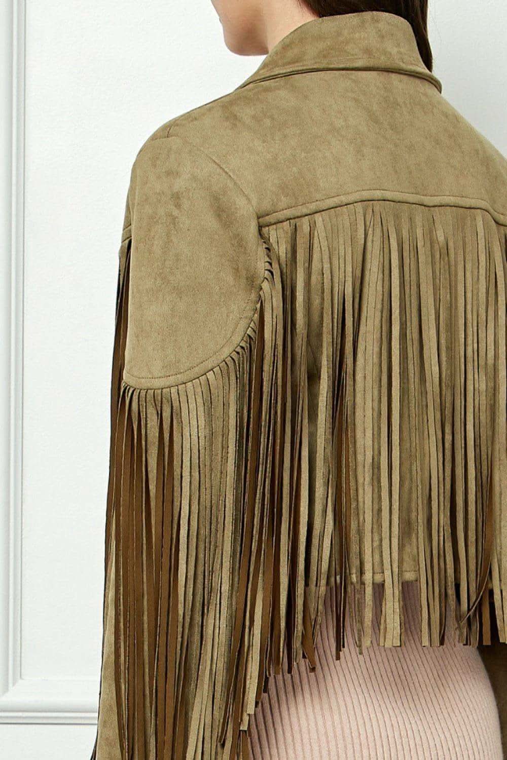 VEVERET Suede Fringe Long Sleeve Moto Jacket - SwagglyLife Home & Fashion