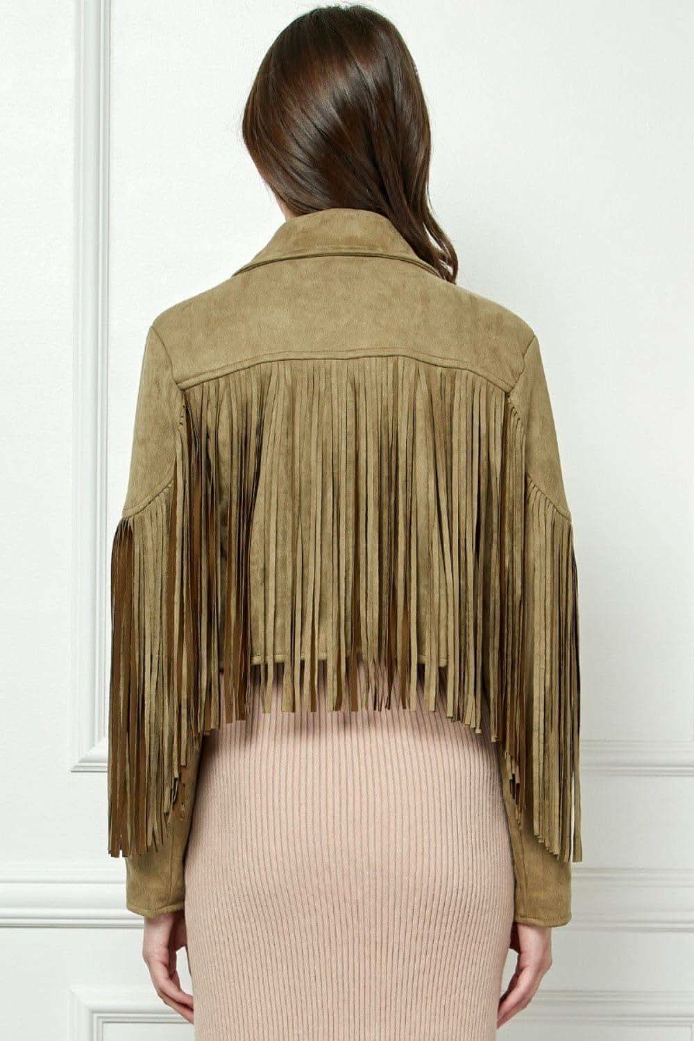 VEVERET Suede Fringe Long Sleeve Moto Jacket - SwagglyLife Home & Fashion VEVERET Suede Fringe Long Sleeve Moto Jacket - SwagglyLife Home & Fashion
