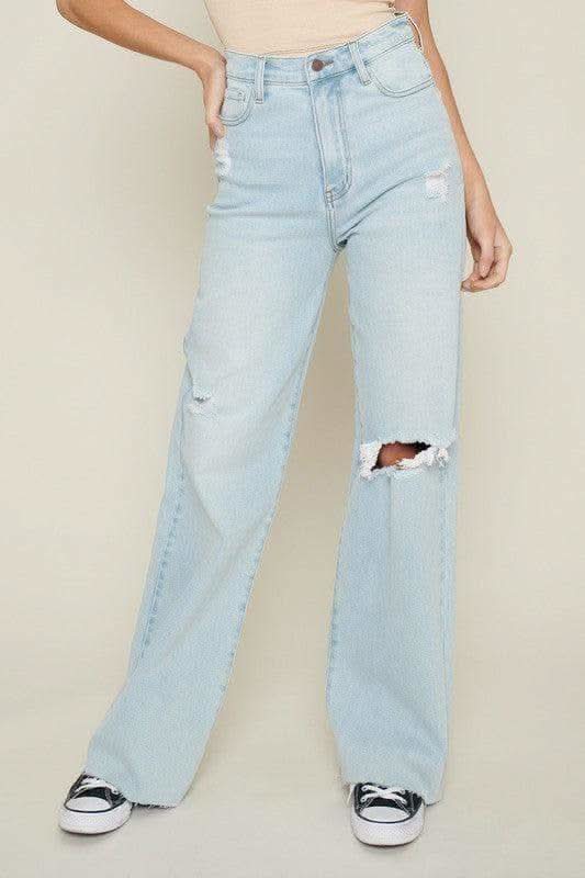 Vibrant M.i.U Distressed Wide Leg Jeans in - Denim Pants photo