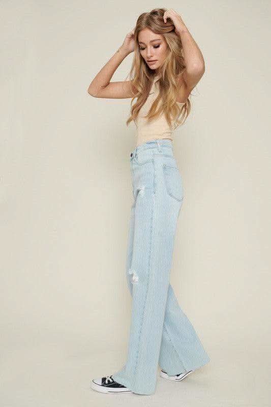 Vibrant M.i.U Distressed Wide Leg Jeans in - Denim Pants photo