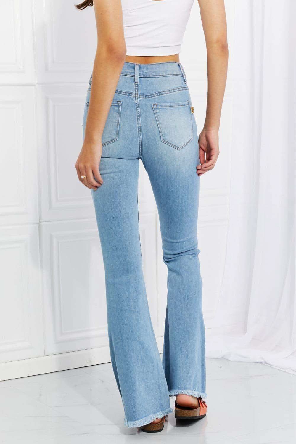 Vibrant M.i.U Full Size Jess Button Flare Jeans in - Pants photo