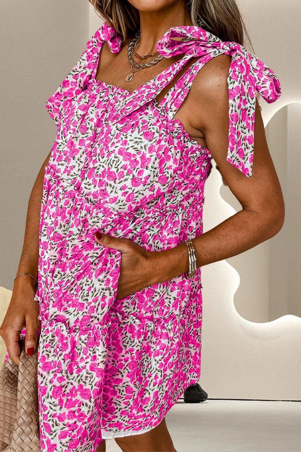 Vivienne Tied Printed Sleeveless Mini Dress in - Dresses photo