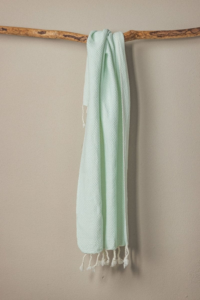 Waffle Weave Hand Towel Collection – 20”x40” Organic Turkish Cotton Towels with Tassels in Ice Blue - Bath Towels & Washcloths photo
