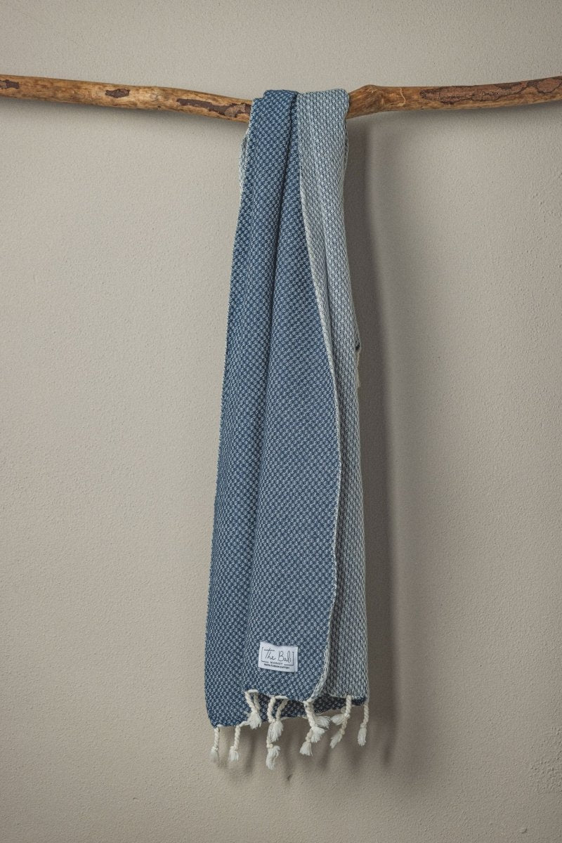 Waffle Weave Hand Towel Collection – 20”x40” Organic Turkish Cotton Towels with Tassels in Navy - Bath Towels & Washcloths photo