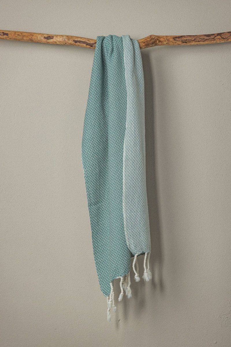 Waffle Weave Hand Towel Collection – 20”x40” Organic Turkish Cotton Towels with Tassels in Green - Bath Towels & Washcloths photo