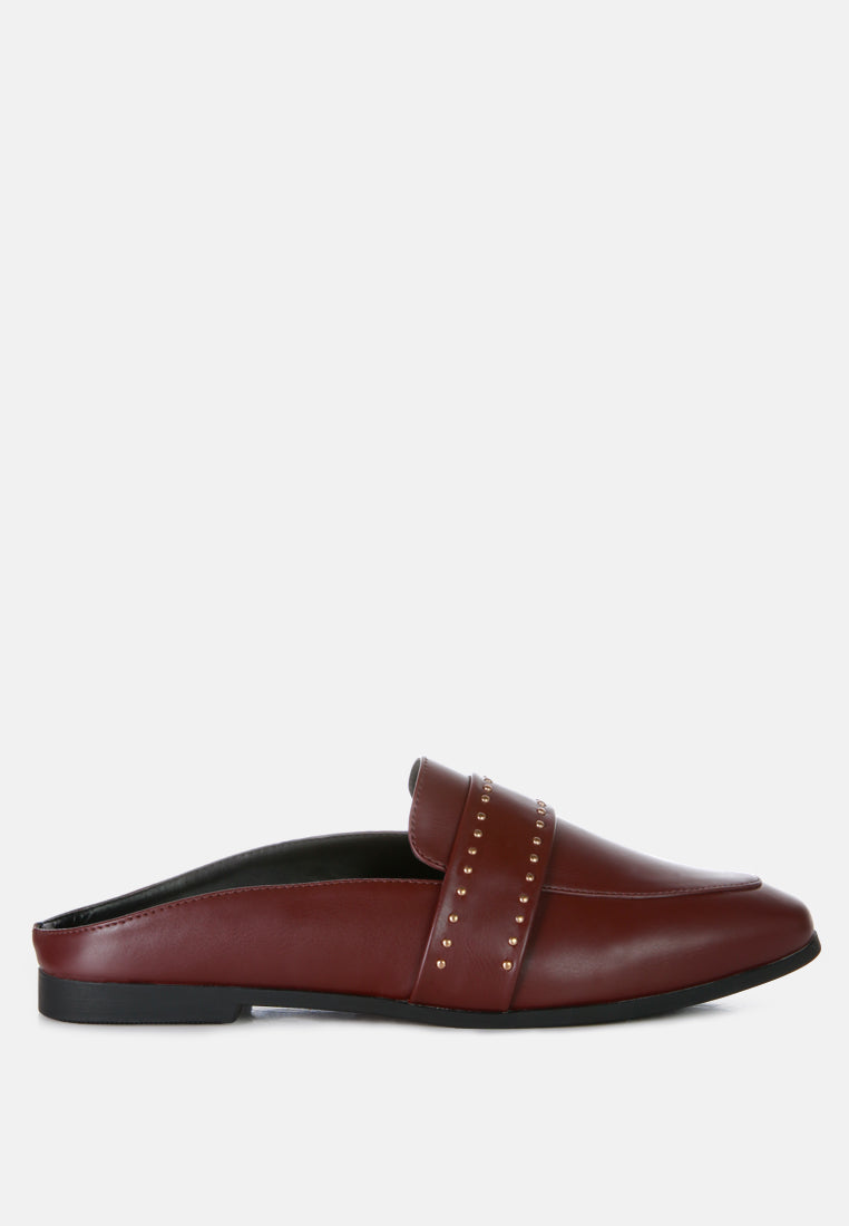 Walkout Faux Leather Studded Detail Mules in Burgundy - Sandals photo
