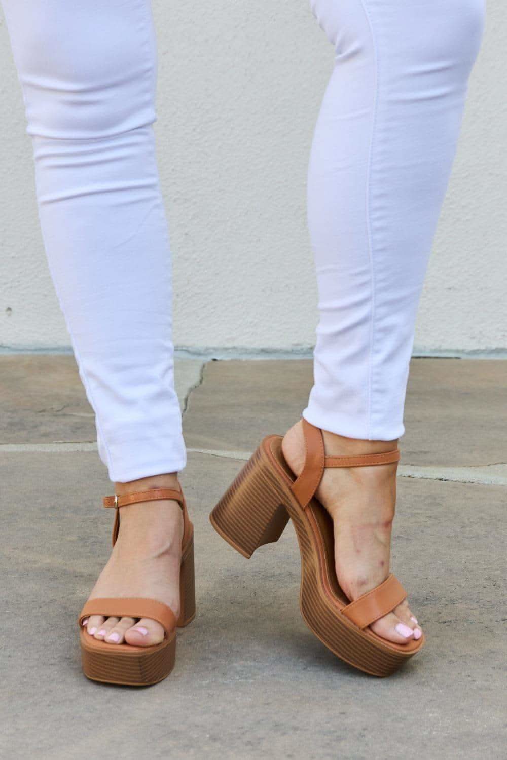 Weeboo Feel It Platform Heel Sandals in Cognac - photo