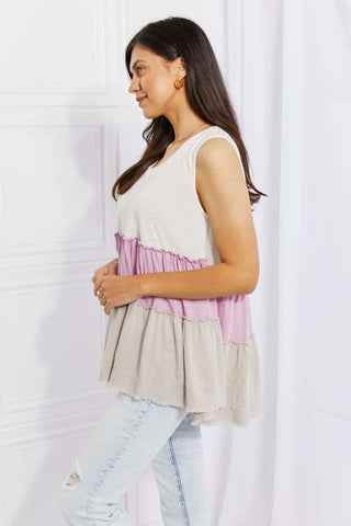 White Birch Full Size Watching the Sunset Color Block Babydoll Top - SwagglyLife Home & Fashion White Birch Full Size Watching the Sunset Color Block Babydoll Top - SwagglyLife Home & Fashion