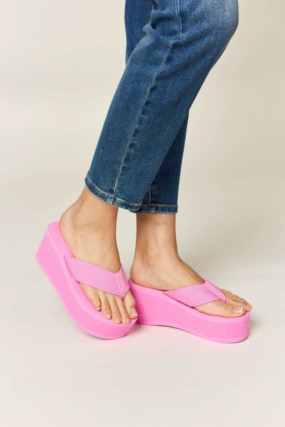 WILD DIVA Open Toe Platform Wedge Sandals in PINK - Shoes photo