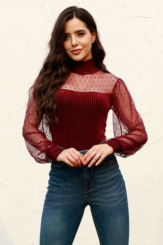 Willow Mesh Long Sleeve Velvet Bodysuit - SwagglyLife Home & Fashion Willow Mesh Long Sleeve Velvet Bodysuit - SwagglyLife Home & Fashion