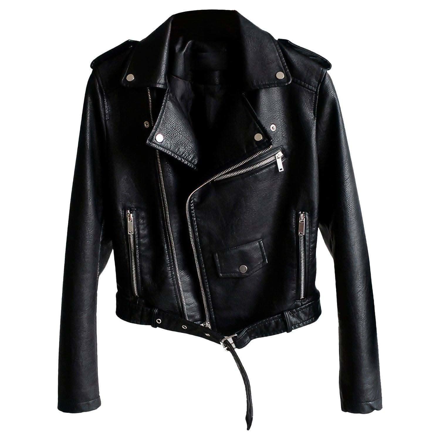 Women’s Black Real Sheepskin Belted Slim Fit Biker Jacket | Real Leather - SwagglyLife Home & Fashion Women’s Black Real Sheepskin Belted Slim Fit Biker Jacket | Real Leather - SwagglyLife Home & Fashion