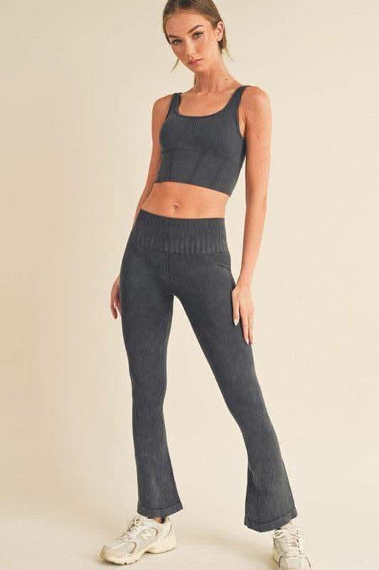 Women's Stone Washed Ribbed Matching Yoga Set - SwagglyLife Home & Fashion