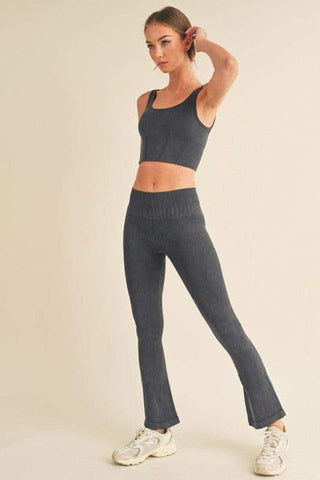 Women's Stone Washed Ribbed Matching Yoga Set - SwagglyLife Home & Fashion Women's Stone Washed Ribbed Matching Yoga Set - SwagglyLife Home & Fashion