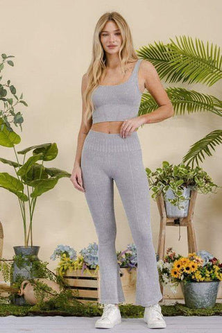 Women's Stone Washed Ribbed Matching Yoga Set - SwagglyLife Home & Fashion Women's Stone Washed Ribbed Matching Yoga Set - SwagglyLife Home & Fashion
