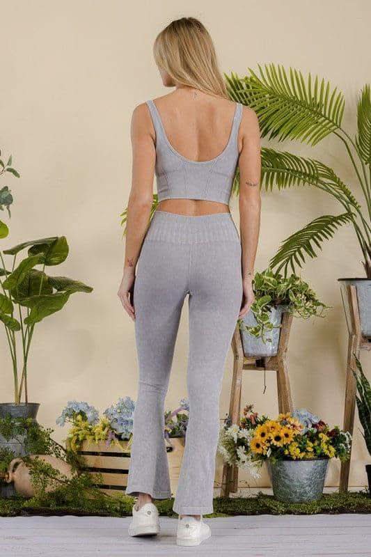 Women's Stone Washed Ribbed Matching Yoga Set - SwagglyLife Home & Fashion Women's Stone Washed Ribbed Matching Yoga Set - SwagglyLife Home & Fashion