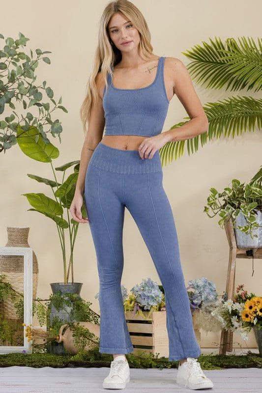 Women's Stone Washed Ribbed Matching Yoga Set - SwagglyLife Home & Fashion Women's Stone Washed Ribbed Matching Yoga Set - SwagglyLife Home & Fashion